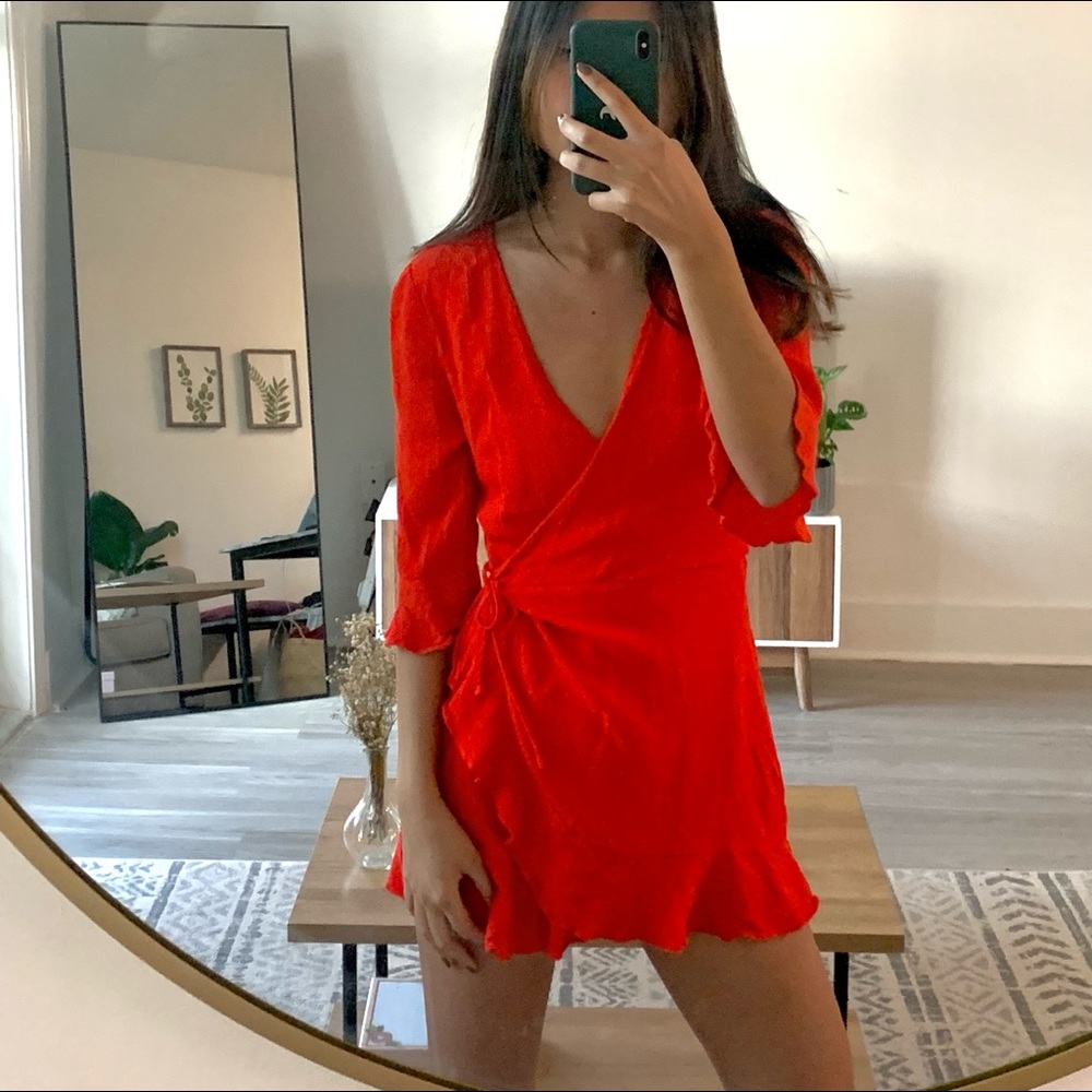 Mini red wrap dress